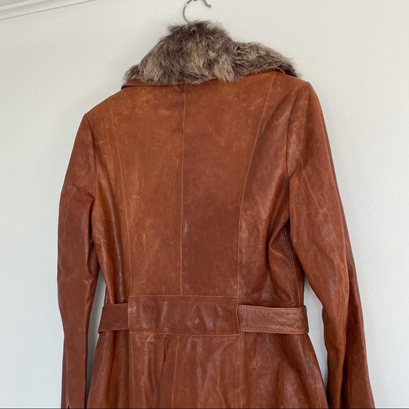 NWT June Cognac Leather Trench Coat - Picture 6 of 13